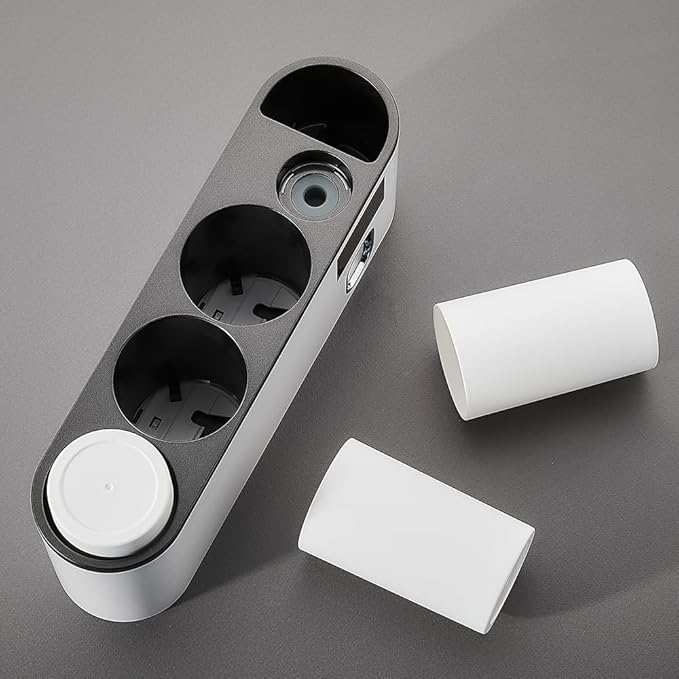 Toothbrush Cleaning Holder, Self Adhesive Toothbrush Holder with 3 Cups, Automatic Toothpaste Squeezer Dispenser Bathroom Accessories Set (White)