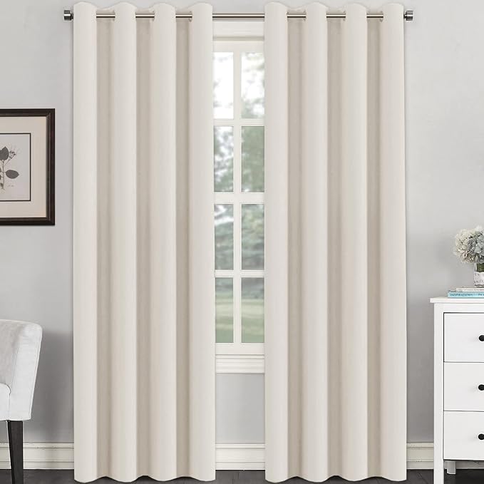 H.VERSAILTEX Room Darkening Curtains for Living Room Light Reducing Thermal Insulated Window Treatment Panels/Drapes Grommet Top 2 Panels (Ivory - 52 x 84 Inches)