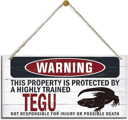 Warning Sign, Tegu Warning Wood Plaque Sign, Funny Door Signs, Decorative Wood Hanging Suspension Plaque, Farmhouse Wooden Wall Decor, Outdoor Hanging Wooden Signs