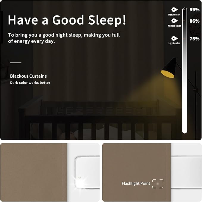 Easy-Going Blackout Curtains for Bedroom, Solid Thermal Insulated Grommet and Noise Reduction Window Drapes, Room Darkening Curtains for Living Room, 2 Panels (34x63 in, Camel)