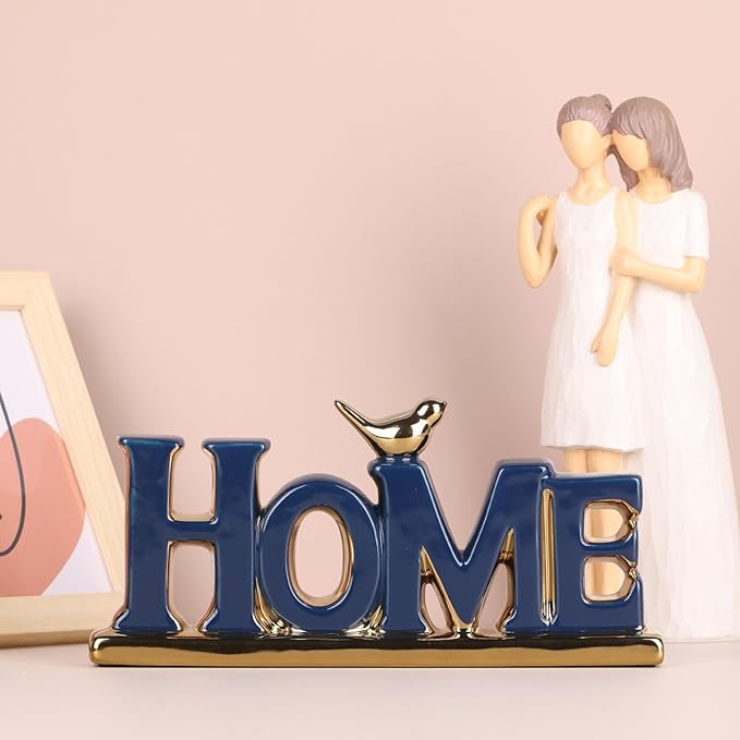 Love Sign Decoration,Blue and Gold Love Signs for Home Decor Statue,Gold Bird Sculpture Personalized Love Decor,Gold Style Figurine Decorative Ornaments for Living Room,Bedroom,Desktop,Cabinets