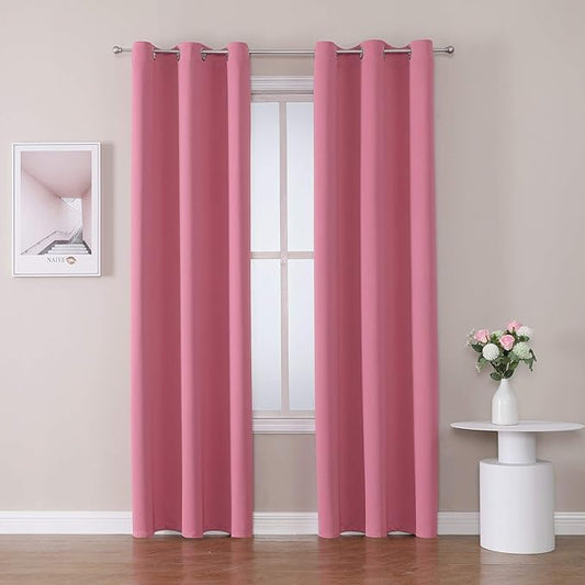 ChrisDowa Blackout Curtains 78 inches Long for Bedroom - 2 Panels Set Grommet Thermal Insulated Room Darkening Curtains for Living Room (Pink, 42 x 78 Inch)
