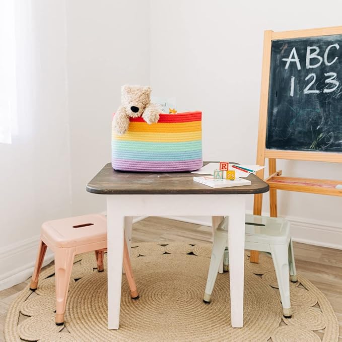 OrganiHaus Set of 3 Rainbow Woven Storage Baskets for Organizing, Cotton Rope Organizer Bins for Shelves, Closet & Nursery, Dog Toy Basket, Decorative Bins for Toys, Towels & Books - 15x10x9