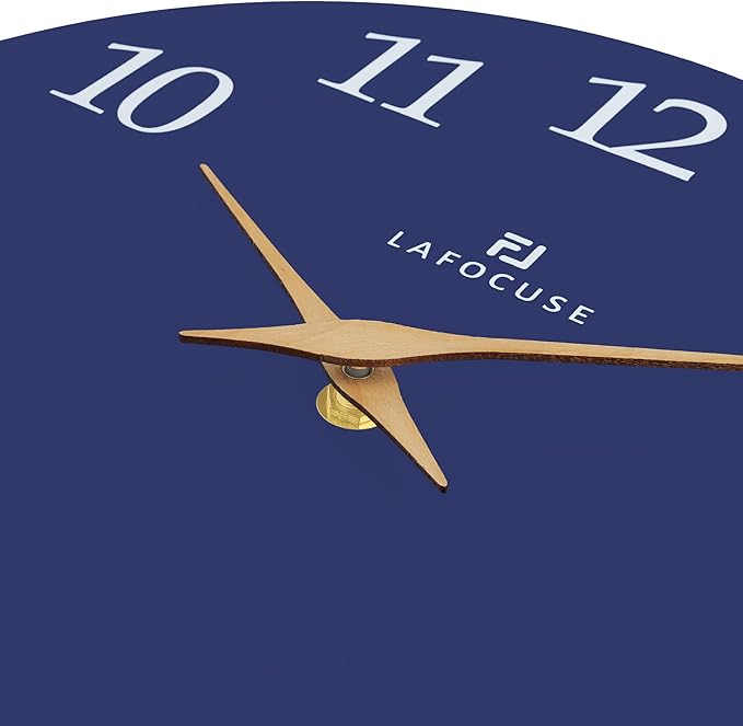 Lafocuse 12 Inch Silent Navy Blue Wall Clock Battery Operated, Wooden, Simple, Minimalist, Kitchen, Living Room, Bedroom, Office, Home Décor