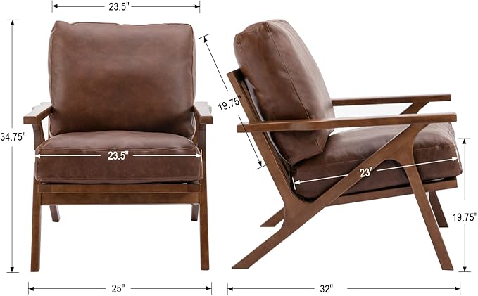 chairus Leather Accent Chair Mid Century Modern Armchair Compfy Upholstered Lounge Arm Chair for Living Room Fireplace/Bedroom/Reception/Dorms, PU Brown