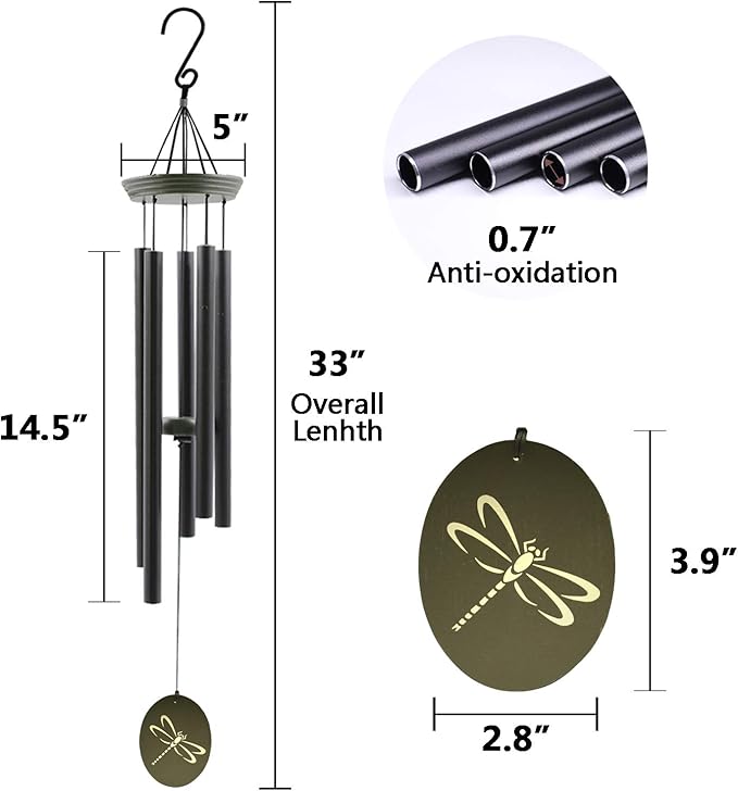Wind Chimes for Outside, WindChimes Outdoor Tuned Soothing Melody, Wind Chimes Gifts for Mom/Grandma,Wind Chime Outdoor Decoration, Patio, Garden, Yard. (33" Green Dragonfly)