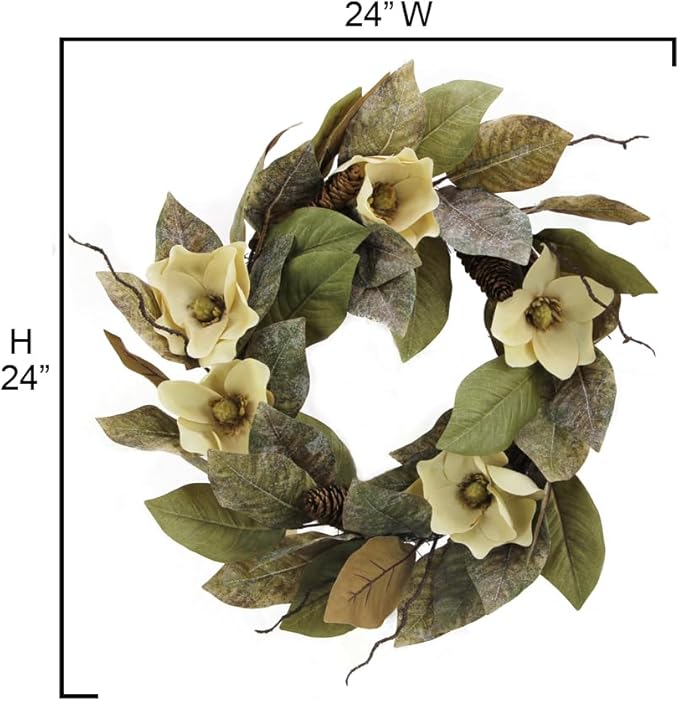 Admired By Nature 24" Magnolia Pine for Home Office Front Door Wreath, Wall Hanging Arrangement Decoration