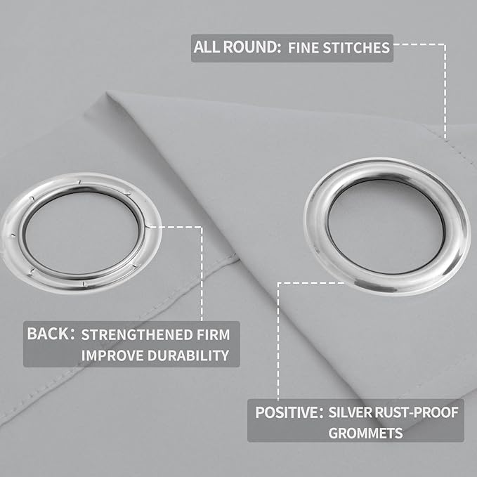 Easy-Going Blackout Curtains for Bedroom, Solid Thermal Insulated Grommet and Noise Reduction Window Drapes, Room Darkening Curtains for Living Room, 2 Panels(52x46 in, Greyish White)