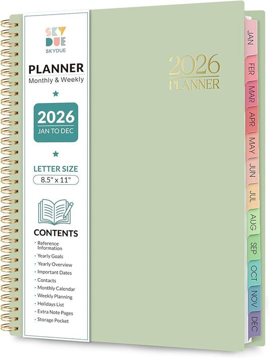Planner 2026, 8.5" x 11" Monthly & Weekly Planner with Tabs, JAN - DEC 2026, Goal Setting & Time Management Organizer for Professionals & Students
