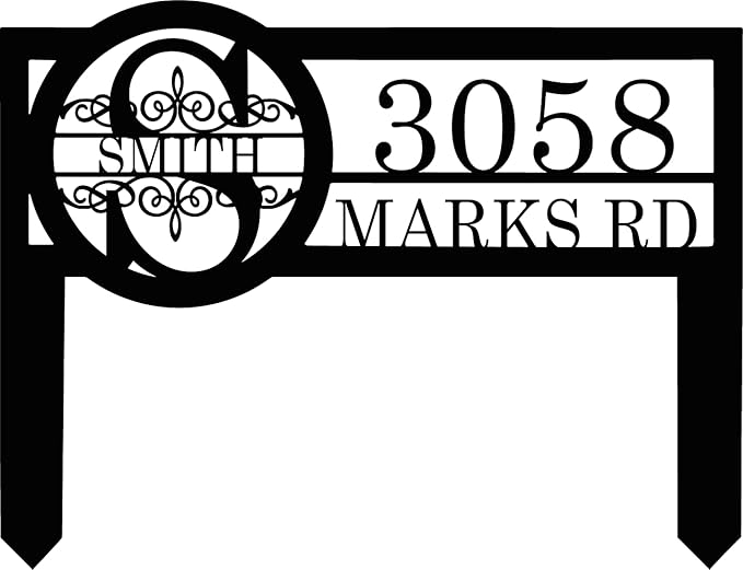 Personalized Metal Yard Address Sign with Last Name and Monogram, House Number Sign for Lawn and Patio