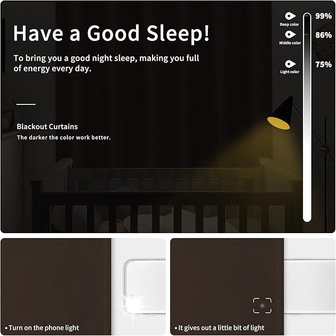 Easy-Going Blackout Curtains for Bedroom, Solid Thermal Insulated Grommet and Noise Reduction Window Drapes, Room Darkening Curtains for Living Room, 2 Panels(42x72 in, Dark Brown)