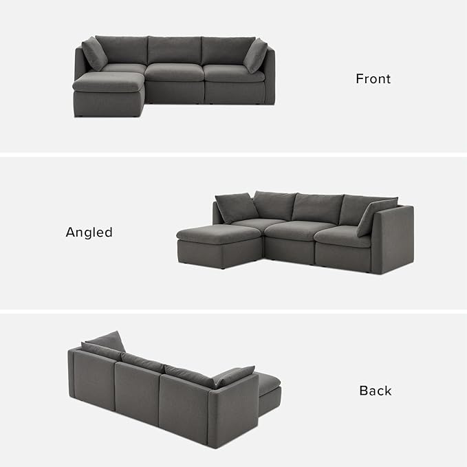 mopio Oversized Modular Sectional Sofa with Fully Removable Covers and Storage, Convertible U, L-Shaped and Sleeper Sectional, Modern Couches with Ottoman Chaise (Stone Gray Fabric, 4 Seats, L)