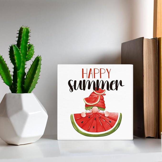 Watermelon Decor Farmhouse Summer Decorations Watermelon Gnome Wooden Sign Rustic Home Decor 5 x 5 Inches