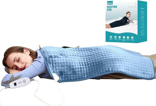 Ruqiji 17''x33'' XXXL King Size Flannel Electric Heating Patches with 120 Minutes Auto Shut Off&6 Temperature Settings, Pain Relief for Back/Neck/Shoulders/Menstrual Pain/Leg Cramp(Light Blue)