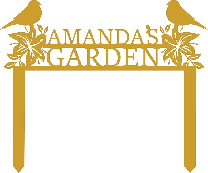 Personalized Metal Garden Name Sign with Flowers and Birds, Custom Yard Sign with Stake
