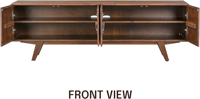 NTC Sapa Mid-Century Modern Solid Wood TV Stand 4-Door Media Console with Carved Geometric Fronts for TVs up to 75", Effortless Assembly, Dark Walnut