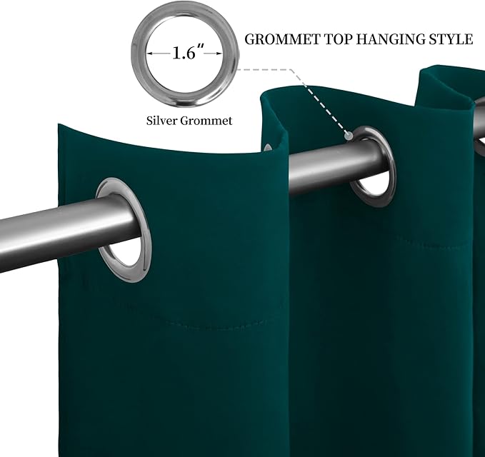 Easy-Going Blackout Curtains for Bedroom, Solid Thermal Insulated Grommet and Noise Reduction Window Drapes, Room Darkening Curtains for Living Room, 2 Panels (52x63 in,Deep Teal)