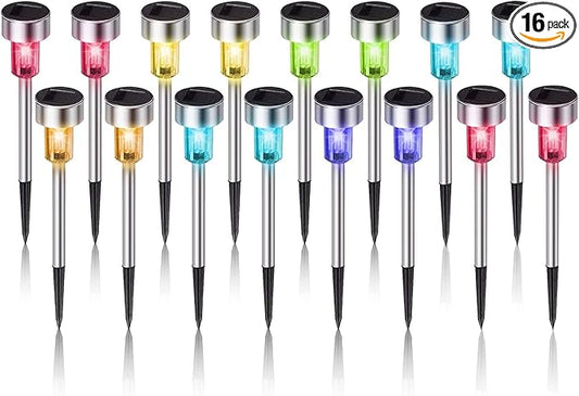 Solar Lights Outdoor Waterproof, Stainless Steel LED Landscape Lighting, Solar Garden Lights Solar Powered, Outdoor Solar Lights for Yard, Pathway, Walkway, Patio , Lawn - 16 Pack ( Multicolor )