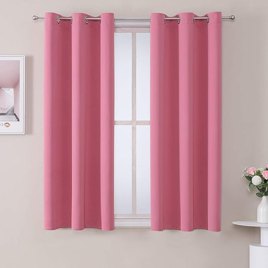 ChrisDowa Grommet Room Darkening Curtains for Bedroom and Living Room - 2 Panels Set Thermal Insulated Blackout Curtains (Pink, 38W x 54L)