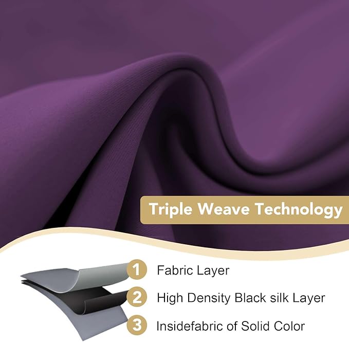 H.VERSAILTEX Blackout Curtains for Bedroom Thermal Insulated Room Darkening Living Room Curtains 84 Inch Long Grommet Privacy Protection Window Curtain Panels/Drapes for Nursery, 2 Panels,Plum Purple