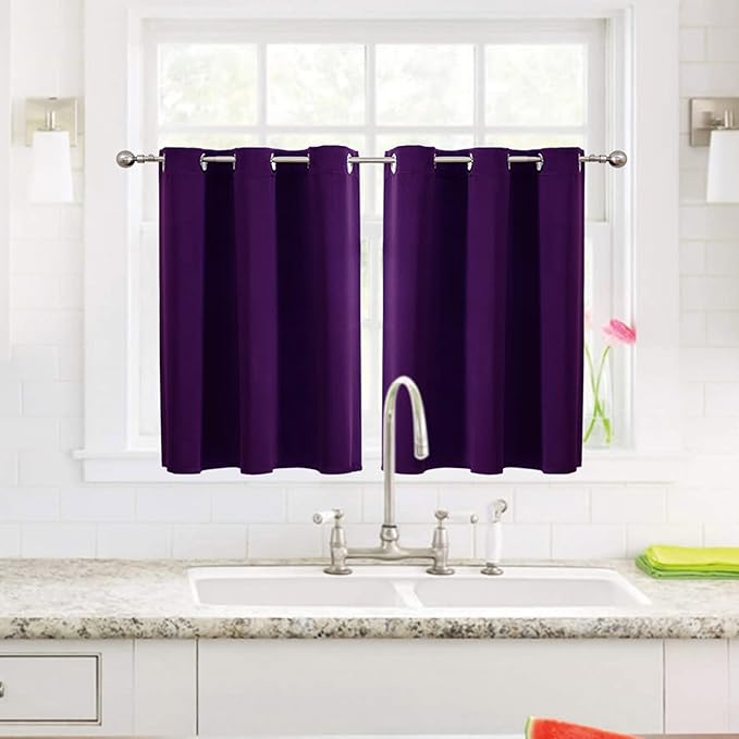 ChrisDowa Small Window Curtains for Kitchen and Bedroom - Grommet Short Thermal Insulated Room Darkening Curtains (2 Panels, Royal Purple, 52 x 36 Inch)