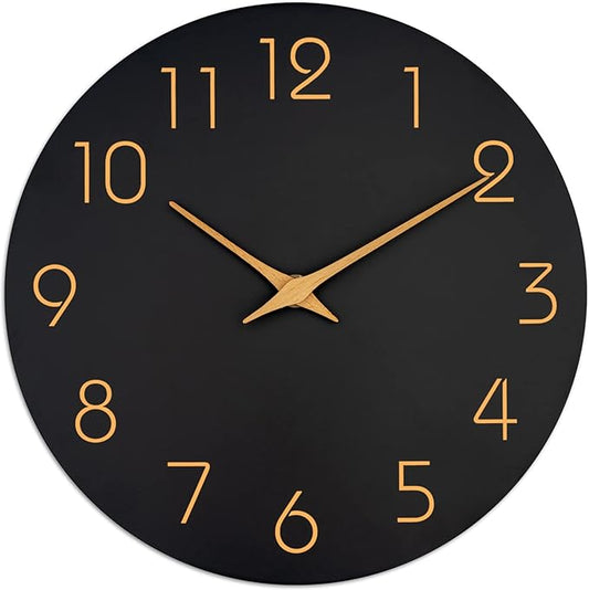 Mosewa Wall Clock 14 Inch Black Battery Operated Silent Non Ticking Simple Minimalist Rose Gold Numbers Decorative for Bedroom Living Room Kitchen Home Office