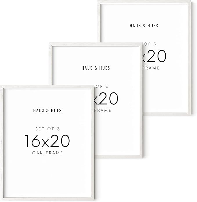 HAUS AND HUES 16x20 Frames Set of 3 - White Picture Pack Poster 16x20, Wall Frame Collage Decor 16 x 20 (White Oak Frame)