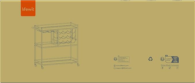 Lifewit Bar Cart for The Home, 3 Tier Drink Cart with Lockable Wheels, 12 Wine Rack and 3 Rows Glass Holders, Liquor Serving Cart for Kitchen Dining Livingroom, 31.6" x 13.1" x 33.9", Rustic Brown