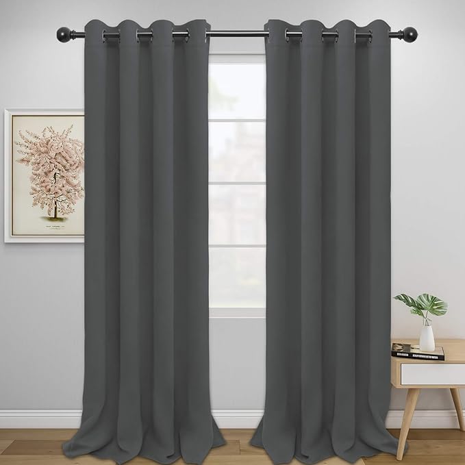 Easy-Going Blackout Curtains for Bedroom, Solid Thermal Insulated Grommet and Noise Reduction Window Drapes, Room Darkening Curtains for Living Room, 2 Panels (52x108 in,Gray)