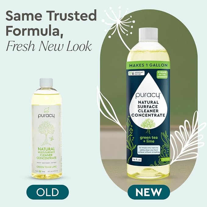 Puracy 99.9% Natural All Purpose Cleaner Concentrate - Makes 128oz Multi Purpose Cleaner - Green Tea & Lime - Surface Cleaner, Floor Cleaner, Kitchen, Cleaner, Bathroom Cleaner - Cleaning supplies