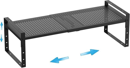 Expandable,Adjustable & Stackable Spice Rack, Cabinet Kitchen Countertop Shelf Organizer,Metal Pantry Storage Shelves - Space-Saving Storage Solution(1Pack/Black/Large)