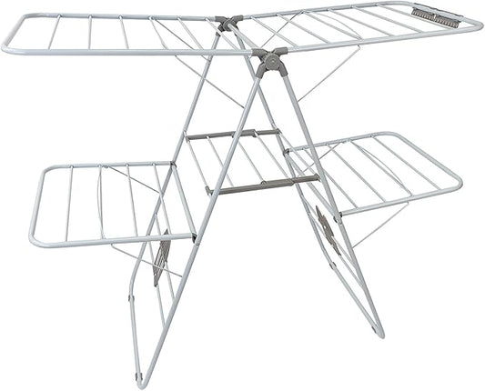 Large Capacity Double Drying Rack, Folding Rustproof Drying Rack with Non-Slip Clips and Drainage Shoe Rack, Height Adjustable, Airy and Quick Drying, Suitable for Balcony and Outdoor Use