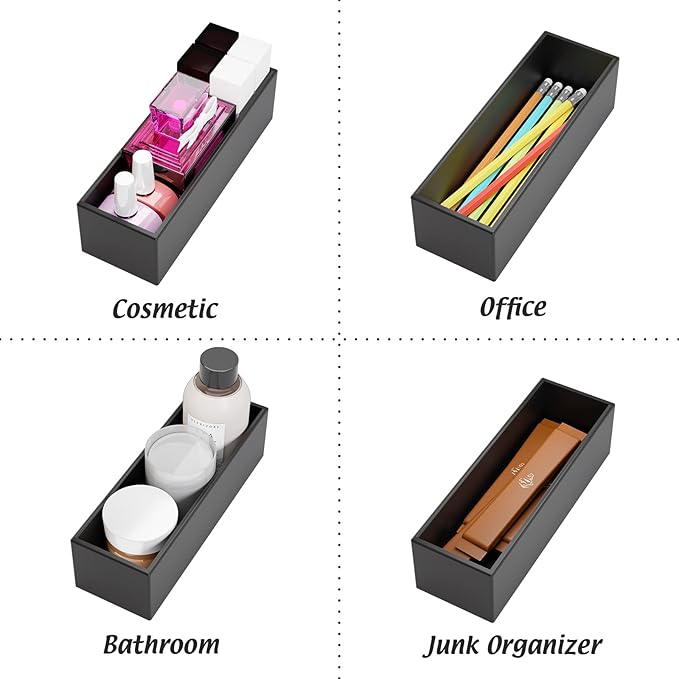 Black Bamboo Drawer Organizer - Silverware&Utensil Holder Organizer for Kitchen Drawers, Multi-Use Drawer Dividers Boxes for Bathroom Counter，Cabinet, Garage, Office Desk, Makeup, Jewelry (9"3"2.5")