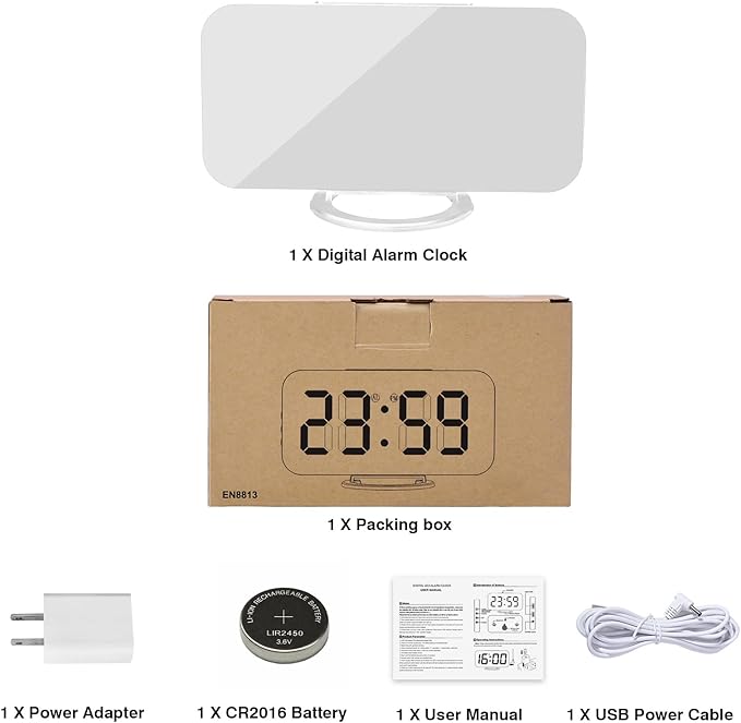 SZELAM Digital Alarm Clock,LED RGB Colorful Clocks,with Mirror Surface Large Display,2 USB Charger Ports,Auto Dimming,Modern Desk Clock for Bedroom Home Office Decor- White