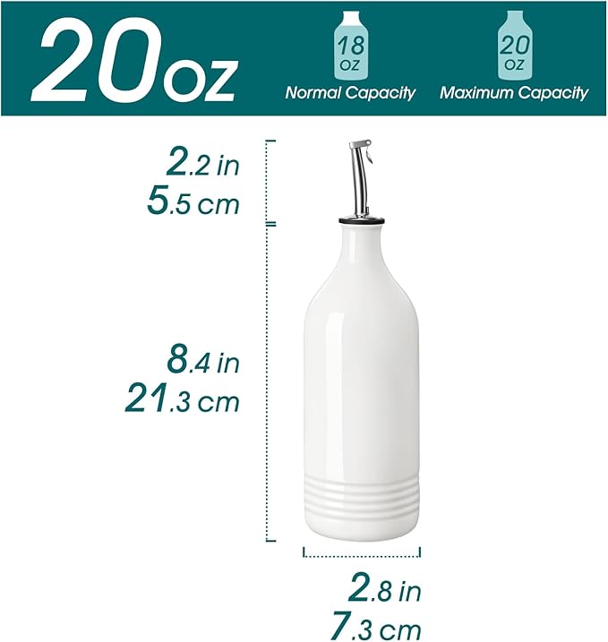 vancasso 20 Oz Ceramic Olive Oil Dispenser Bottle, Bottle Dispenser with Spout and Funnel for Kitchen,Suitable for Oil, Vinegar, Coffee Syrups & Other Liquids, White