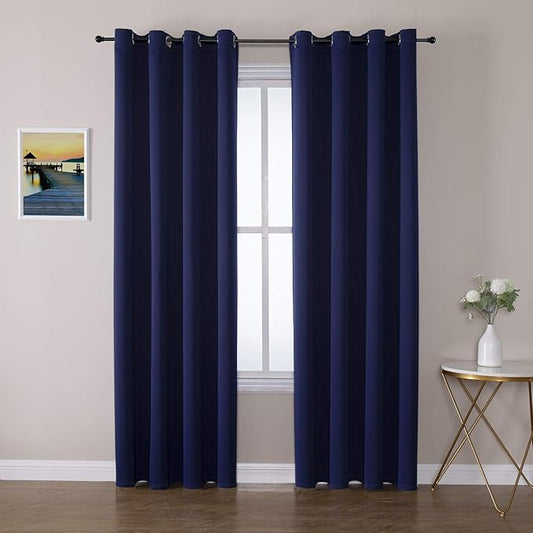 ChrisDowa Blackout Curtains 120 Inches Long 2 Panels Set for Living Room, Grommet Thermal Insulated Room Darkening Curtains for Bedroom (Navy Blue, 52 x 120 Inch)