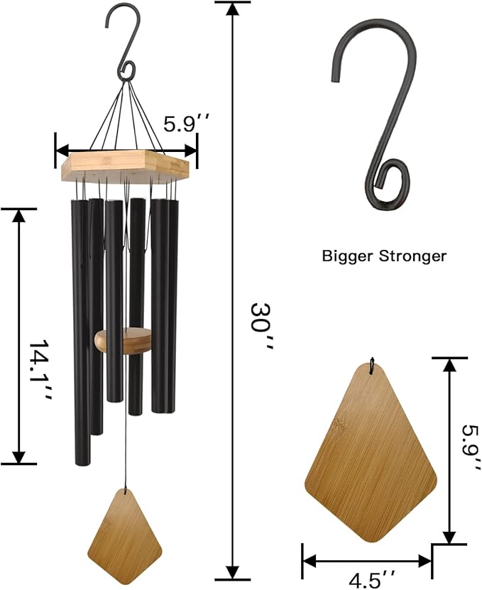 Wind Chimes Outdoor Deep Tone, 30 Inches Wind Chimes Outdoor, Memorial Wind Chimes with Hook as Gifts for Mother's Day/Housewarming/Christmas, Patio, Garden, Yard, Home Décor. Black