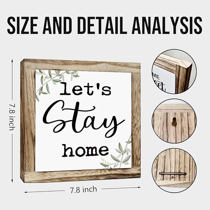 Rustic Wooden “Let’s Stay Home” Sign – Wooden Plaques Sign Table Decor, Shelf or Desk Decor, Farmhouse Living Room and Family Room Decoration, Cozy Home Accent and Housewarming Gift