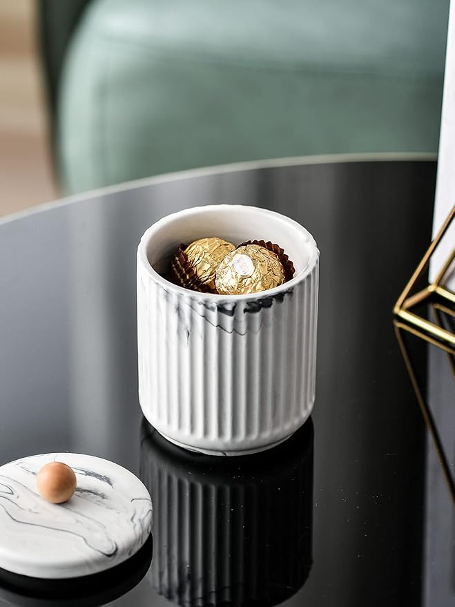 Bathroom Canister with Lid Qtip Holder Dispenser Jar Storage Organizer for Bathroom, Bedroom, Vanity, Kitchen Cabinet