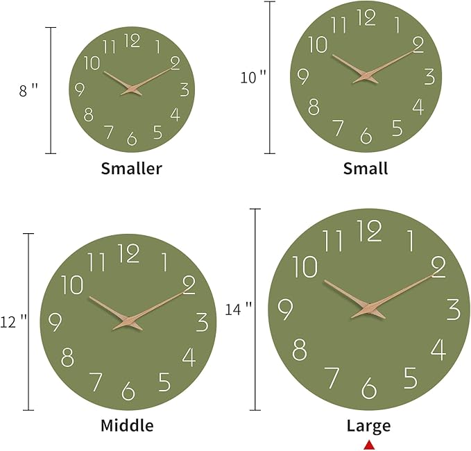 Mosewa Modern Wall Clock Silent Non-Ticking 14 Inch Olive Green Battery Operated Simple Minimalist for Living Room Office Bedrooms Kitchen Home Decor