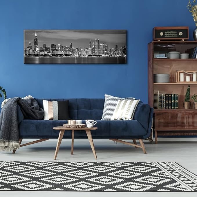 Wieco Art Chicago City Center Skyline in Black and White Canvas Prints Modern Canvas Art Cityscape Wall Decorations for Living Room Pictures for Bedroom Decorations