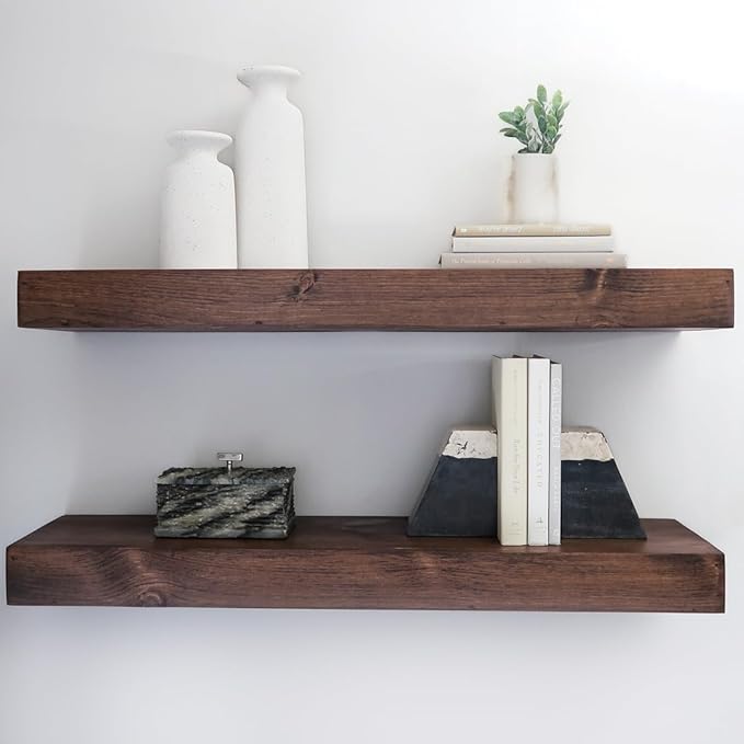 Modern Floating Shelves 3 Inches Thick for Wall, Wide Shelves for Kitchen, Living Room, Bedroom, and Bathroom, Natural Pine Wood, Rustic Wooden Shelf, (Set of 2) (Provincial, 60Lx3Hx8D)