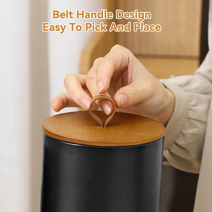 Canister Sets for Kitchen,Ceramic Kitchen Canisters for Countertop with Airtight Wood Lids for Serving Ground Coffee, Tea, Spice, Grains, Sugar, Salt (Black Pack of 3 (8.7/27/44 Oz))