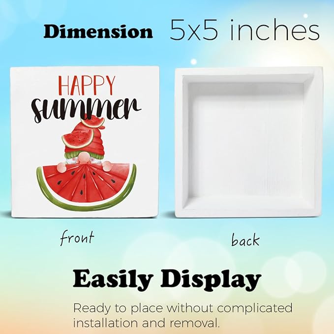 Watermelon Decor Farmhouse Summer Decorations Watermelon Gnome Wooden Sign Rustic Home Decor 5 x 5 Inches