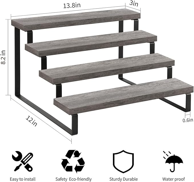 YINMIT Wooden Display Riser Stand, Tiered Perfume and Cologne Organizer Stand, 4 Tier Spice Rack Organizer, Rustic Display Shelf for Candles (4 Tier,Grey)