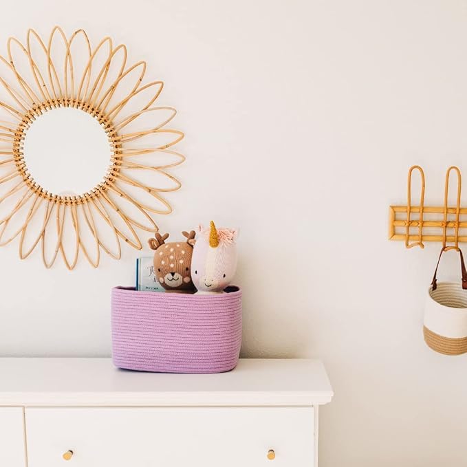 OrganiHaus Woven Storage Baskets for Organizing, Cotton Rope Organizer Bins for Shelves, Closet & Nursery, Dog Toy Basket, Decorative Bins for Toys, Towels & Books - 15x10x9, Purple