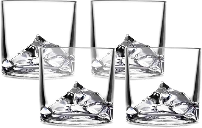 Mount Everest Heavy Crystal Whiskey Glasses Gift Set of 4, Thick Freezable Bourbon Glass 1lb Each, Premium Whiskey Gifts for Men, Frozen Crystal Chills Cocktails, 10 oz