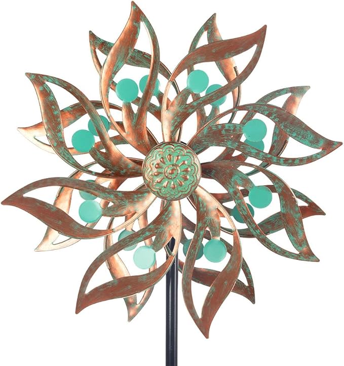 Viveta Metal Wind Spinners Outdoor,Vintage Kinetic Wind Spinner Garden Pinwheels with Metal Stake for Patio,Lawn,Garden,59 * 13.4 Inch