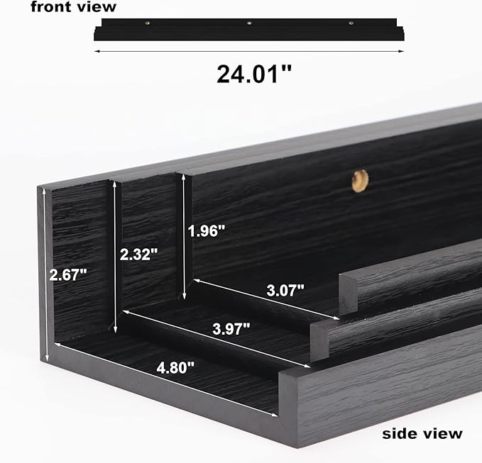Giftgarden 24 Inch Black Floating Shelves Wall Mounted Woodgrain Picture Ledge Shelf for Storage Bedroom Bathroom Kitchen Living Room Office, Set of 3 Different Sizes