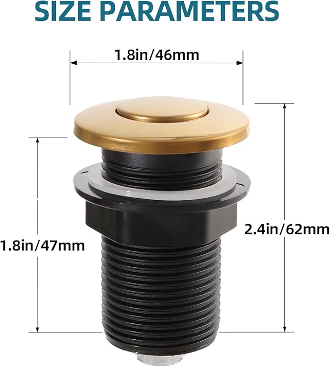 RQYEKDO Garbage Disposal 32mm/1.26 inch Air Switch Kitchen Sink Top Long Stainless Steel Polished Nickel Long for Food and Waste Disposal On/Off Air Button Parts…